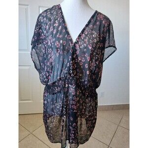 Pure Energy Sheer Black and Pink Floral Blouse